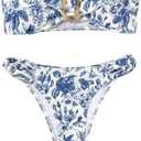 Milumia Women's Floral Bandeau Bikini Sets 2 Piece Strapless Swimsuit High Cut Thong Bathing Suit S