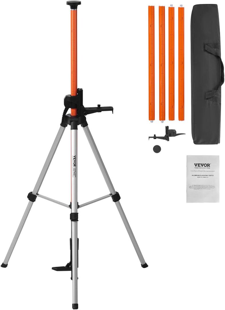 VEVOR Laser Level Tripod, 1/4"-20 & 5/8"-11 Thread Mount, 40.94-133.85 inch Height Adjustment with Level Bubble & Heavy-duty Stand, Extendable Pole Lightweight Aluminum Tripod for Laser Scanner