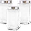 Glass Canisters for Kitchen  Set of 3 Large Food Storage Containers  70Oz Storage Jars with Stainless Steel Lids  Suitable for Snacks, Flour, Sugar, Pet Treats  Screw-On Lid
