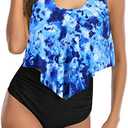 Women High Waisted Bikini Swimsuit Plus Size Flounce Top Vintage Tummy Control Bottom Two Piece Tankini Bathing Suits XXL  Blue Tie Dye