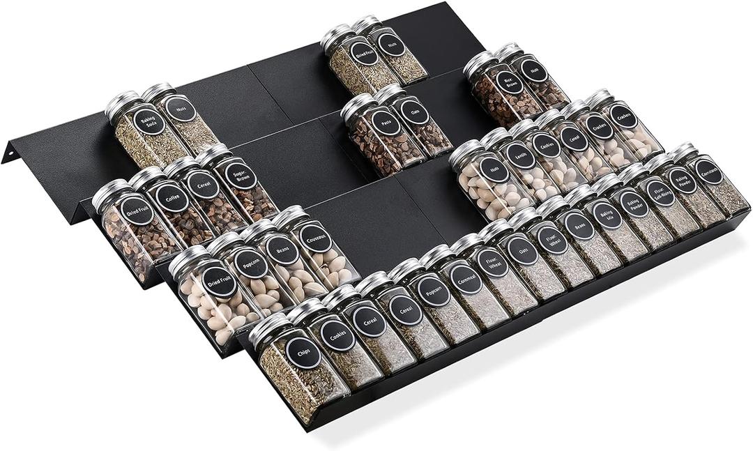 Mulush Metal Spice Rack Tray - Spice Drawer Organizer for Kitchen Cabinets Storage and Organization (Jars Not Included)