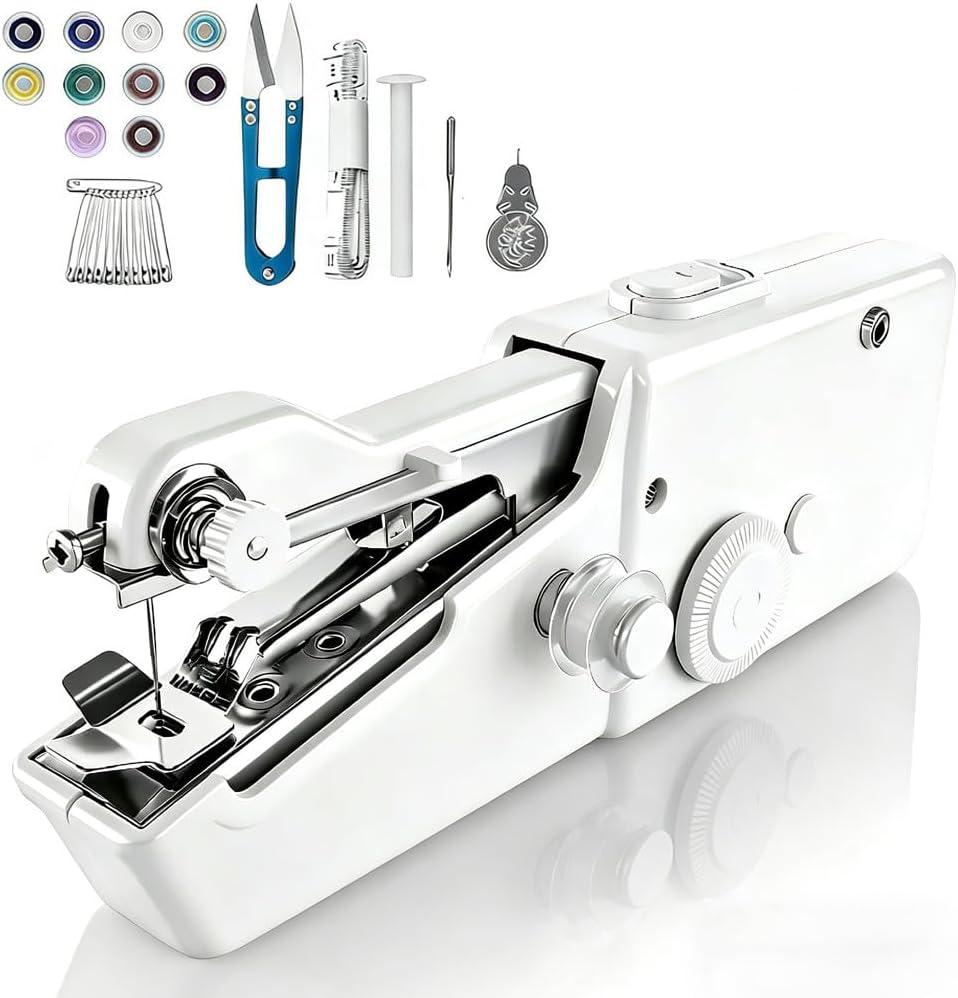 Handheld Sewing Machine, Mini Sewing Machine with Sewing Accessories, Electric Portable Stitch Tool for Beginners, DIY, Home Travel Use(White)
