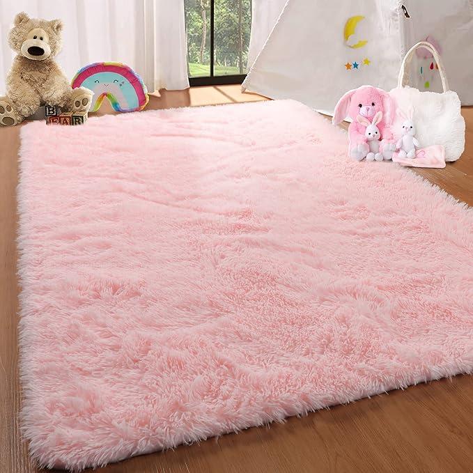 Pink Soft Area Rug for Bedroom,5x8,Fluffy Rugs,Furry Rugs for Living Room,Shag Rugs for Girls Baby Room,Shaggy Rug for Kids Room,Fuzzy Rugs for Nursery Dorm Room,Anti-Slip Rug,Pink Carpet,Home Decor