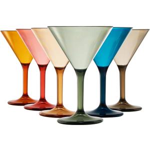 European Style Plastic Crystal Glasses , Unbreakable Martini , Cocktail |Set of 6| Shatterproof Acrylic 100% Tritan Drinkware, Colored BPA-free , Reusable, Outdoor, Pool & Indoor, Dishwasher Safe 10oz