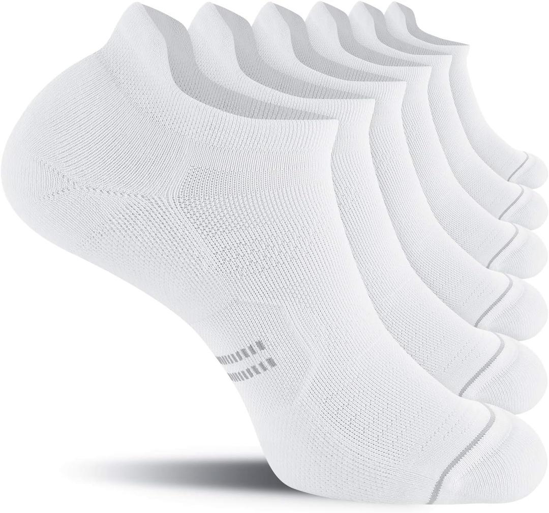 CS CELERSPORT 6 Pack Men's Running Ankle Socks with Cushion, Low Cut Athletic Sport Tab Socks (Large, White)