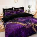 Gold Comforter Set 8 Pcs Purple Bedding Set Queen Size Bed in A Bag Purple and Black Marble Stone Texture Abstract Room Decor