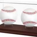 Baseball Display Case, UV Protected Clear Acrylic Cube Golf Ball Display Holder, Autograph Stand and Memorabilia Showcase Box for Two Ball, Brown Wooden Base