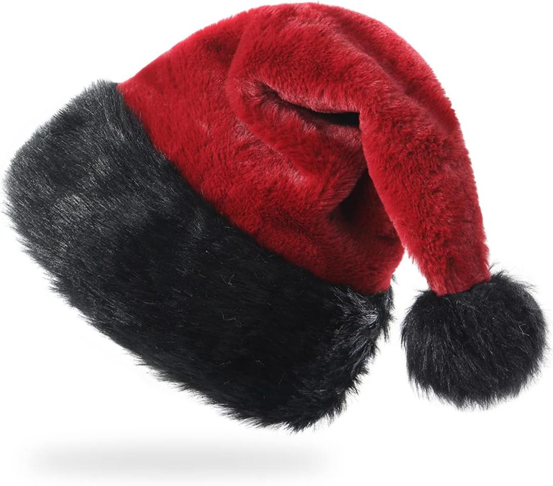 Personalized Santa Hat - Super Soft Plush Christmas Hat for Adults, Unisex Holiday Party Gift (Black-burgundy)
