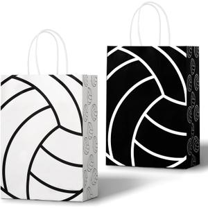 Lesnala 16Pcs Volleyball Party Favor Bags With Handles, Volleyball Gift Paper Bags, Sports Themed Treat Candy Bags For Giving Out Birthday Party Favors And Sports Game Party Theme Small Gifts, 2 Types