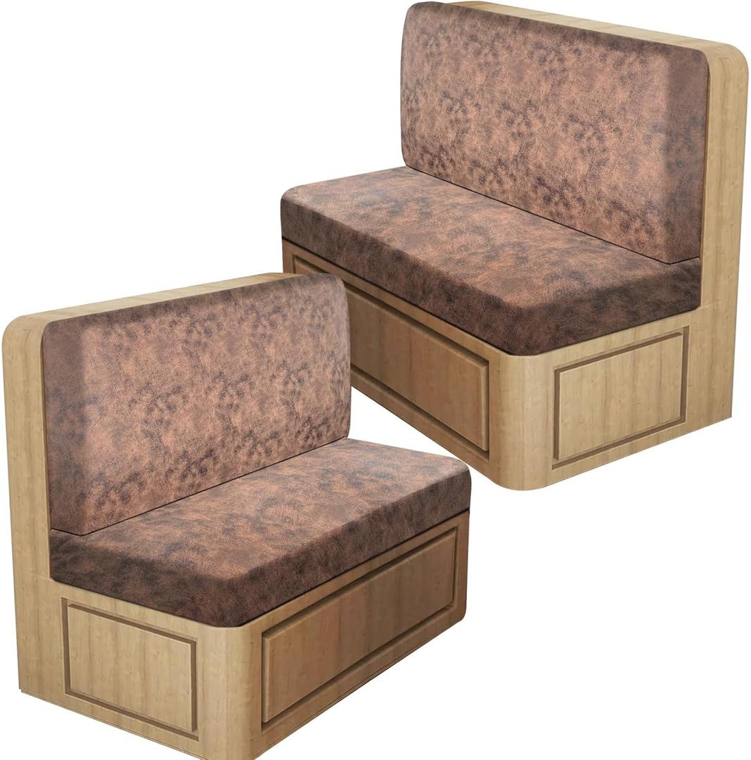 Leather Look RV Dinette Cushion Covers, Stretch Camper Cushion Slipcovers for Travel Trailer Couch RV Booth Seat, Replacement Camper Sofa Chair Protector (2 Backrest Cover & 2 Bench Cover,Light Brown)