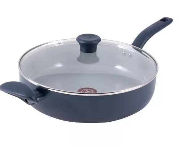 T-Fal Refresh Ceramic Nonstick Saute Pan with Lid 5 Qt, Made without PFOA and PTFE, Oven and Broiler Safe up to 350°F Cookware, Frying Pan, Stay-Cool Handle, Skillet Pots and Pans, Blue