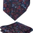 Alizeal Mens 3.15inches Flower Patterned Tie with Floral Printed Pocket Square (109-navy/Maroon)