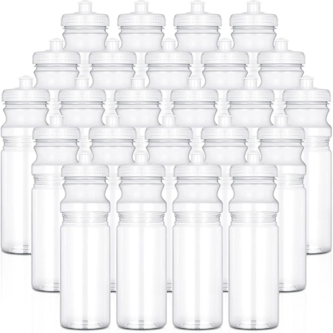 Tessco 24 Pack 25 oz Sports Water Bottles Plastic Reusable Water Bottles, Pull Top Leakproof Drink Spout for DIY Customization Fitness Hiking Cycling Gym Workout Business