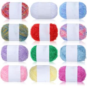 12 Skeins Scrubby Yarn for Dishcloths Rainbow Sparkly Yarn for Crocheting Knitting Dishwashing Dishcloths Craft Project (Light Color)