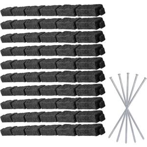 Beuta Landscape Edging | Garden Edging Border | Faux Stone Bricks for Lawn edging, Flower beds, Pathways & Yard Edging 10 Packs | Each Section Has 6 Bricks 48"L x 4"W x 2.25"H | 30 Spikes |Charcoal