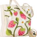 Miss Adola Embroidery Canvas Tote Bag for Women - Reusable Totes with Pocket & Buckle Aesthetic Cute Grocery Shoulder Bag