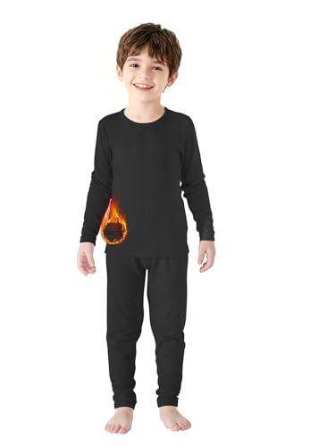 Zando Toddler Thermal Underwear Set for Kids 2T - Toddler Thermal Set 2T Winter Base Layer Boys Long Johns for Girls Winter Base Layer Fleece Long Underwear for Skiing Sleeping Black 120