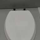 Mayfair Bennett Toilet Seat with Matte Black Hinges, Slow Close Wood Seat, Secure Metal Hinges, Easy Install, Made in USA, Elongated, White