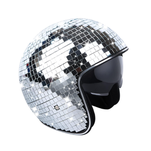 Disco Ball Helmet with Retractable Visor Silver Glitter Mirror Glass Disco Ball Hat Helmet for Women Men DJ Club Stage Bar Party Wedding