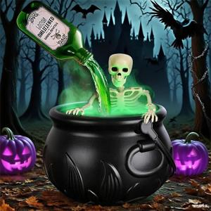 Floating Potion Cauldron - Cauldron Halloween Decor with Magic Floating Potion Bottles and Diffuser - Black Plastic Witches Bowl Hocus Pocus Party Decoration for Vintage Home Decor