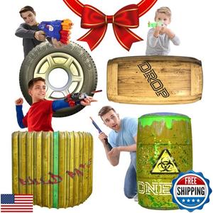 Skywin Inflatable Battle Bunkers - 4 Pieces Combat Obstacles Set for Play and Laser Tag (Blue) (1 Pack)