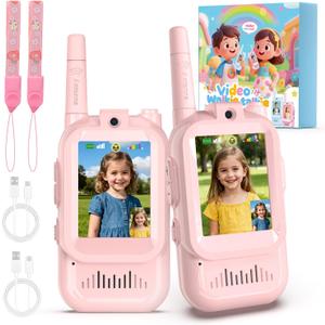 Video Walkie Talkies for Kids, 2 Pack Facetime Walkie Talkies with HD Camera & Voice Changer for Boys Girls for Family Games, Indoor, Outside, Hiking Christmas Birthday Toys Gift Ages 312 (Pink)