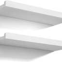 Love-KANKEI Floating Shelves Wall Mounted Set of 2, 17 Inch Rustic Wood Wall Shelves for Storage, Bedroom Living Room Bathroom Kitchen Office and More White