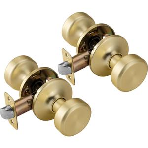 2 Pack Brushed Gold Interior Door Knobs,Satin Brass Pismo Door Knob for Hall & Closet