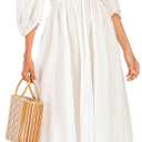 R.Vivimos Women Summer Half Sleeve Cotton Ruffled Vintage Elegant Backless A Line Flowy Long Dresses (Medium, White-1)