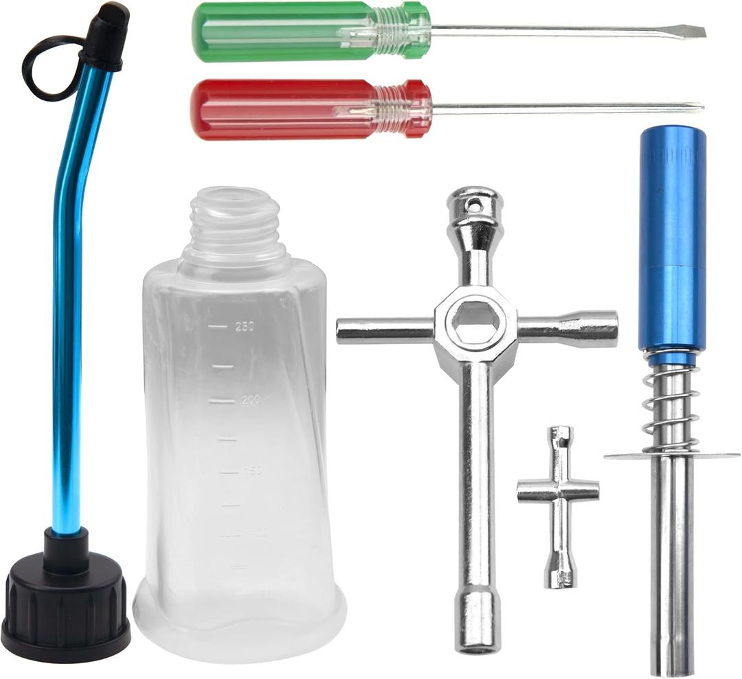 Cross Wrenches Sleeve Glow Plug Ignitor Engine Starter Tool Set RC Fuel Tank,0#+ 1#- Slot Screwdriver Compatible with 1/8 1/10 Traxxas Redcat HSP HPI Nitro RC Car