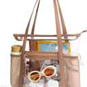 Missnine Clear Bag for Stadium Events Thick PVC Clear Tote Bag for Women with Guitar Strap for Sports Concert Beach (Classic Handles-brown)