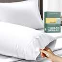 THREAD SPREAD 100% Organic Cotton Pillow Cases Standard Size - Natural Cotton Pillow Cases Queen Size Set of 2 (White), Soft, Cooling, Crisp & Breathable Percale Weave Pillowcase, GOTS Certified