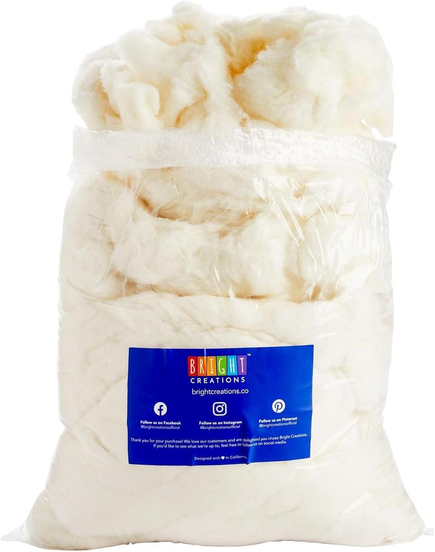 Bright Creations Wool Batting for Stuffing Animals, Crafts, Cushions, Pillow Filler, Needle Felting (16oz, Natural White) - Pillow Stuffing
