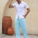 PLEPAN Men's Linen Pants Elastic Waist Drawstring Casual Summer Beach Lightweight Yoga Trousers Loose Fit (M)