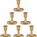 Gold Taper Candle Holder Set of 6, Hewory Short Skinny Brass Candlestick Holders, Vintage Small Low Metal Candles Sticks for Wedding Centerpieces Christmas Birthday Party Holiday Dinning Table Decor