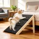 Dog Ramp, Durable Pet Stairs for High Beds, 2-in-1 Foldable Wooden Dog Steps for Couch and Car, Joint-Friendly Stairs for Senior Dogs, Non-Slip Carpeted Pet Steps with High-Weight Capacity