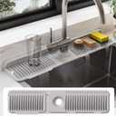 24 Inch Silicone Faucet Mat for Kitchen Sink Splash Guard - 7 Slope Water Draining Mat With Fasten Button for Bathroom Area (Gray, 24''x5.5'')