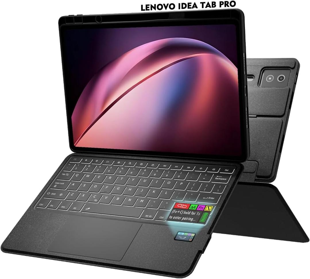 Doohoeek New Keyboard Folio w/Status Screen for Lenovo Idea Tab Pro 12.7" 2025, Idea Tab Pro 12.7 Inch Keyboard Bluetooth with Trackpad & Any-Angle Stand & Backlit Key, Idea Tab Pro Keyboard Cover