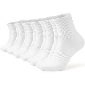 3 x AugRing Women Crew Socks Casual Athletic Gym Running Cozy Cotton Calf Socks For Women 3-6 Pack Size 5-11 (White)