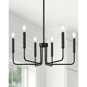 Yunnix 6 Light Matte Black Chandelier Modern Farmhouse Chandelier for Dining Room Light Fixtures Ceiling Hanging, Iron Chandelier for Bedroom, Foyer, Entryway, Kitchen, Living Room and Entryway