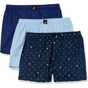 Nautica Men's Cotton Woven 3 Pack Boxer (Blue Depths/Coastal Sky/Pop Turtle Print) XL