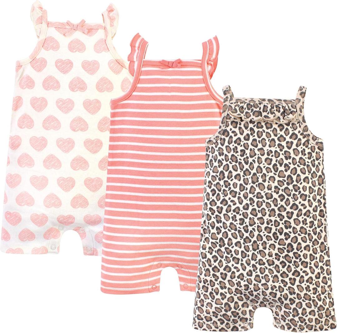 Touched by Nature Baby Unisex Baby Organic Cotton Rompers (9-12 Months, Leopard)