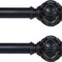 Black Curtain Rods for Windows 2 Pack:Farmhouse Boho Decorative Curtain Rod for Bedroom Living Room,Heavy Duty Adjustable Rustic Drapery Rods Set with Vintage Coastal Finials,Matte Black 18-45"