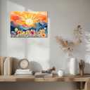 XLMDYYSW Boho Sun Wall Art Sunrise Canvas Picture Watercolor Wildflower Sunset Painting Mid Century Modern Mountains Sunrise Print for Living Room Home Framed (Yellow, 20.00" x 30.00")