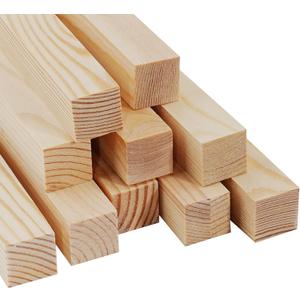 Square Wooden Dowels Wood Dowel Rods for Crafts 1" x 12", 10 PCS Square Wooden Sticks for Crafts, Wood Slats Wood Strips 1 inch Wide, Unfinished Pine Hardwood Sticks for Crafting, Woodworking