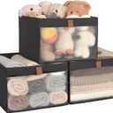 StorageWorks Closet Storage Bins, Extra Large Storage Baskets with Clear Window and Handles, Foldable Fabric Organizer for Clothes, Shelves, Black, 3 Pack