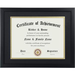 ELSKER&HOME 8.5x11 Certificate Frame - Classic Black Color Frame - Displays Diploma 8.5x11 Inch with Mat - 11x14 Inch Without Mat - For Document/Photo(Double Mat - Matte Black with Gold Rim)