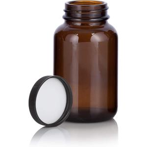 Amber Glass Packer Bottle with Black Ribbed Lid (4 pack)