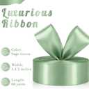 2 x Sage Green Ribbon 1-1/2 Inch, 60 Yards Light Green Satin Ribbon for Gift Wrapping, Fabric Ribbon for Flower Bouquet Crafts Wedding Christmas Easter Halloween
