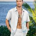 KYKU Men's Hawaiian Shirt Short Sleeve - Tropical Summer Beach Button Down Shirt with Pocket (White, XL)